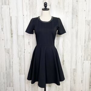 Madewell Ponte Leather Trim Skater Dress Black LBD Neutral Preppy Twee Size S